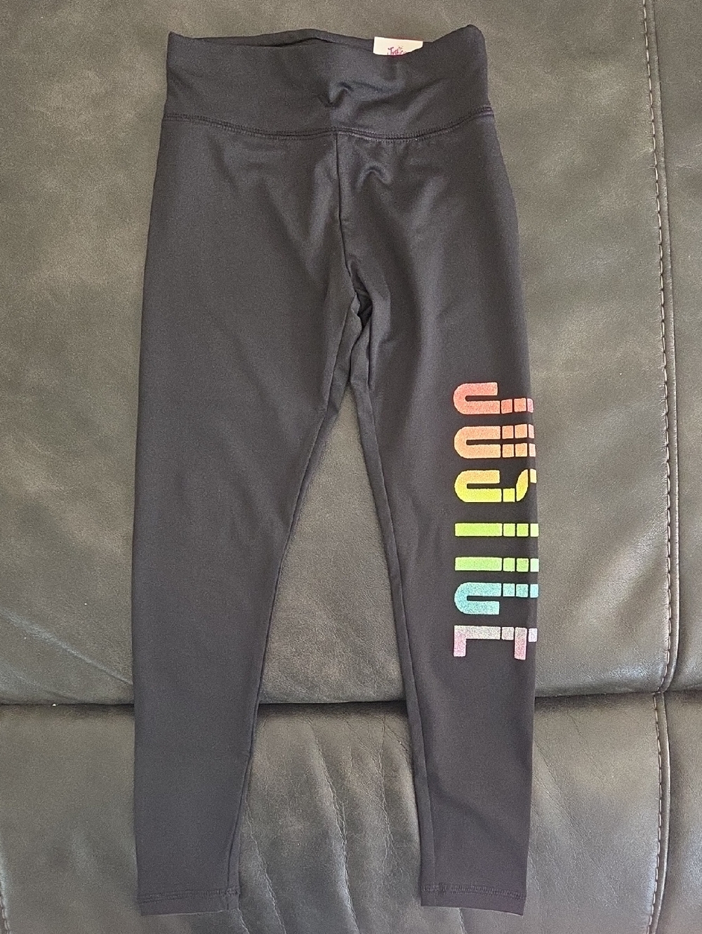 NWT Justice Black Leggings with Rainbow Logo